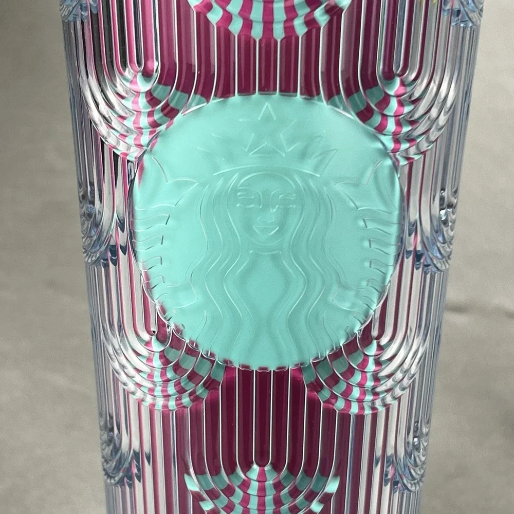 Starbucks 2025 Iridescent Mermaid Summer‎ 24 oz Cup Pink Aqua w/Pool Float Straw